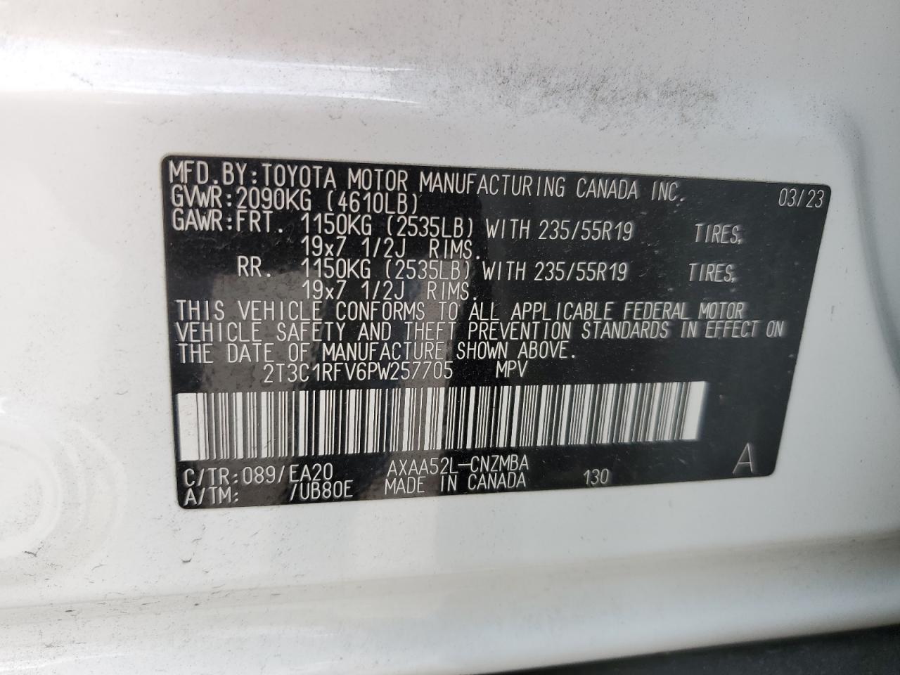 2023 Toyota RAV 4 VIN 2T3C1RFV6PW257705 Copart auction photo, biohazard/chemical / front end damage thumbnail 15
