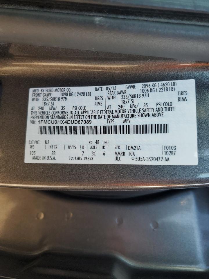 2013 Ford Escape VIN 1FMCU0HX4DUD67089 Copart auction photo, all over / undercarriage damage thumbnail 16