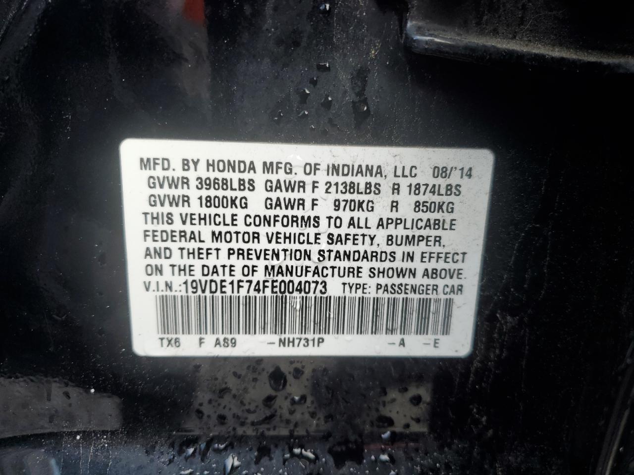 2015 Acura ILX VIN 19VDE1F74FE004073 Copart auction photo, front end damage thumbnail 13