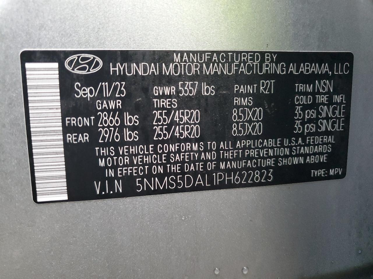 2023 Hyundai Santa Fe VIN 5NMS5DAL1PH622823 Copart auction photo, rear end damage thumbnail 13