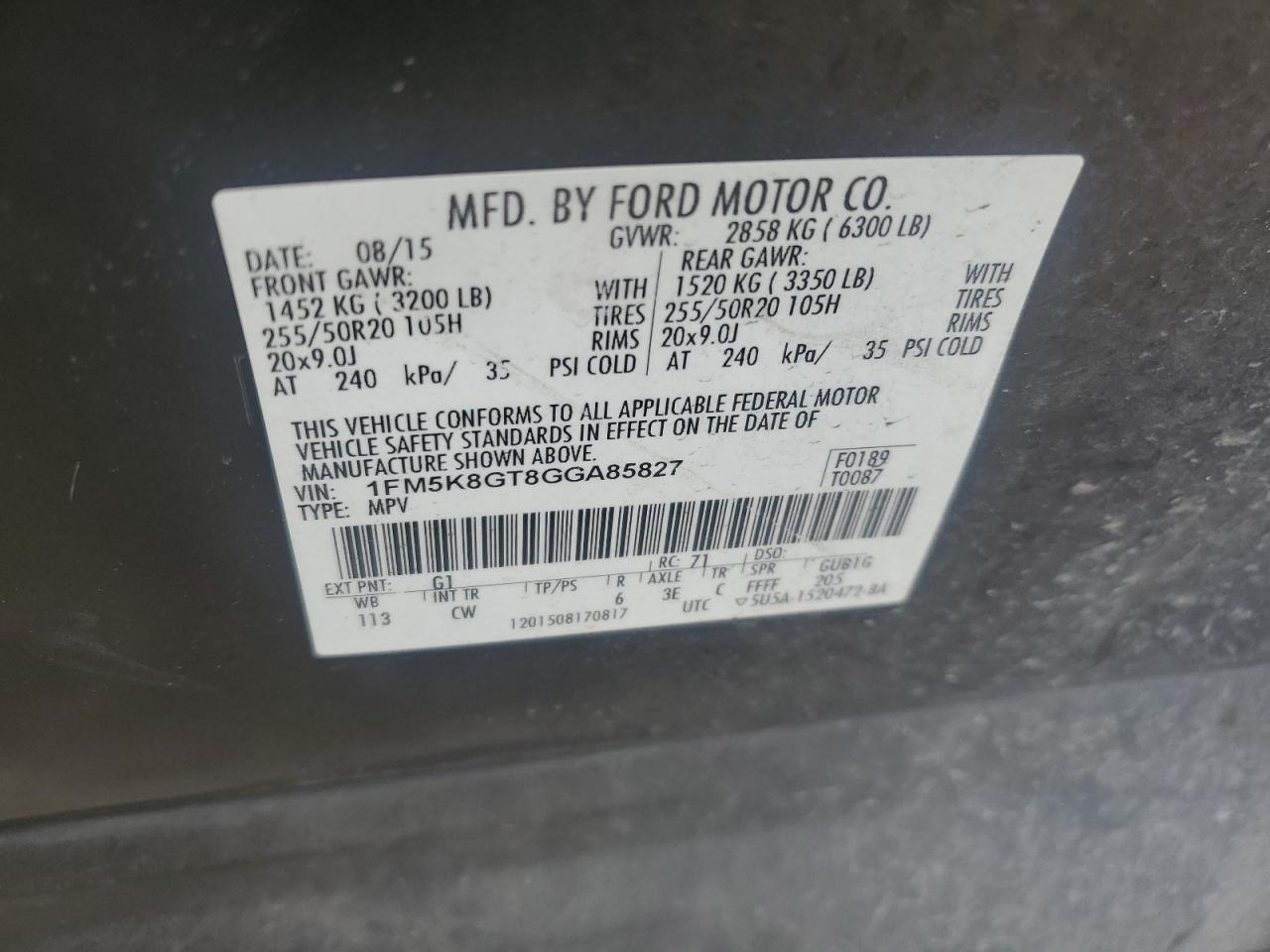 2016 Ford Explorer VIN 1FM5K8GT8GGA85827 Copart auction photo, side damage thumbnail 13