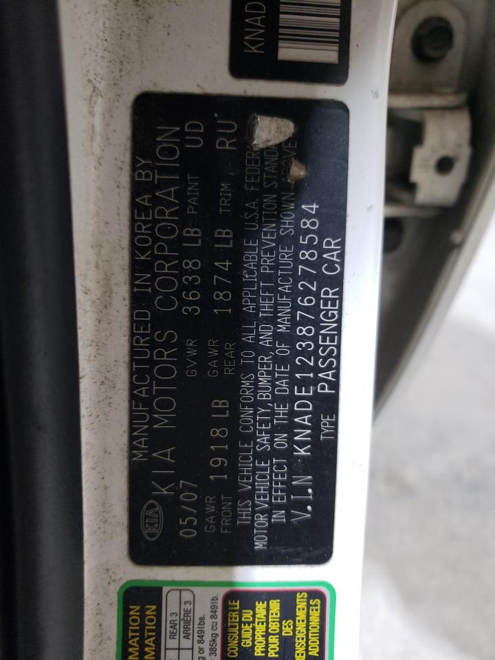 2007 KIA Rio VIN KNADE123876278584 Copart auction photo, rear end / front end damage thumbnail 12