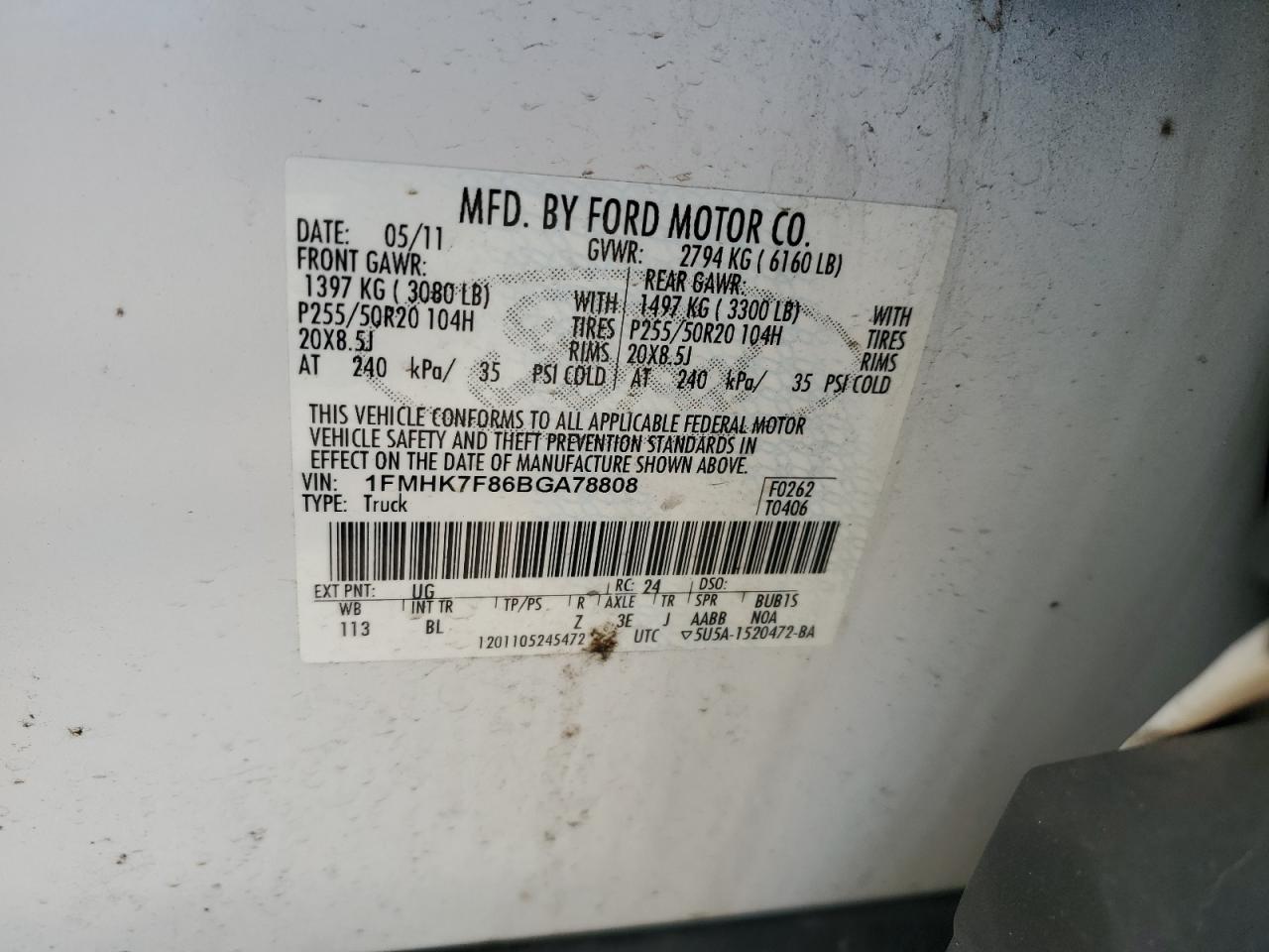 2011 Ford Explorer VIN 1FMHK7F86BGA78808 Copart auction photo, minor dent/scratches damage thumbnail 13