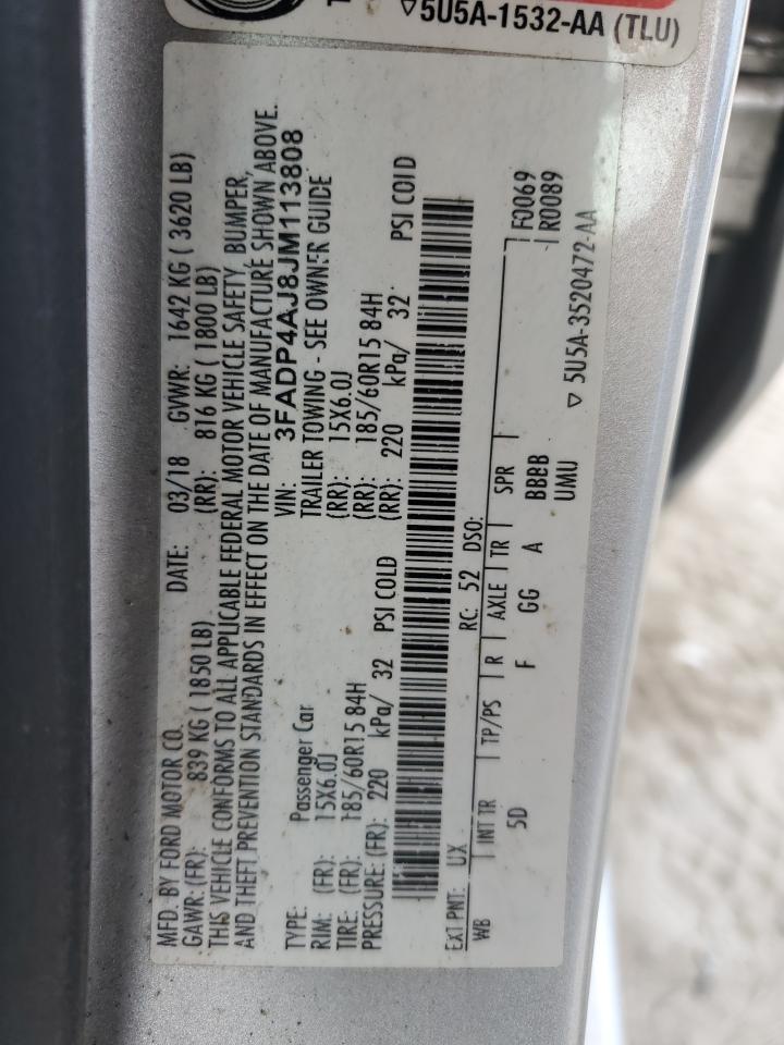 2018 Ford Fiesta VIN 3FADP4AJ8JM113808 Copart auction photo, front end damage thumbnail 12