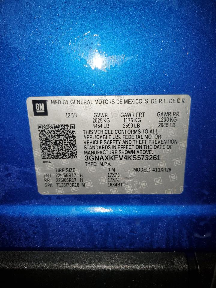 2019 Chevrolet Equinox VIN 3GNAXKEV4KS573261 Copart auction photo, side / undercarriage damage thumbnail 13