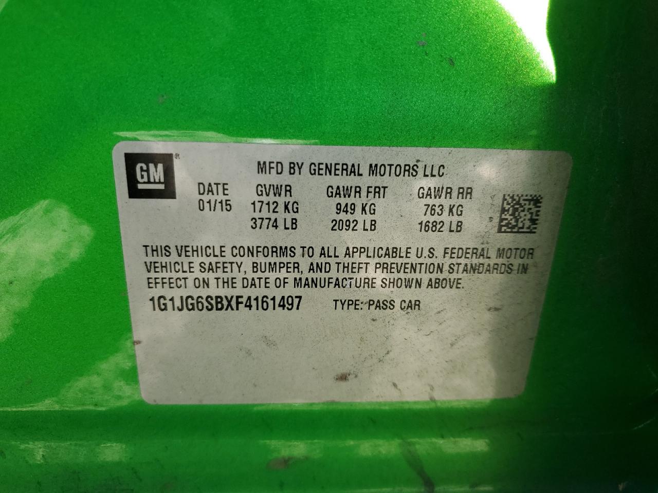 2015 Chevrolet Sonic VIN 1G1JG6SBXF4161497 Copart auction photo, all over damage thumbnail 14