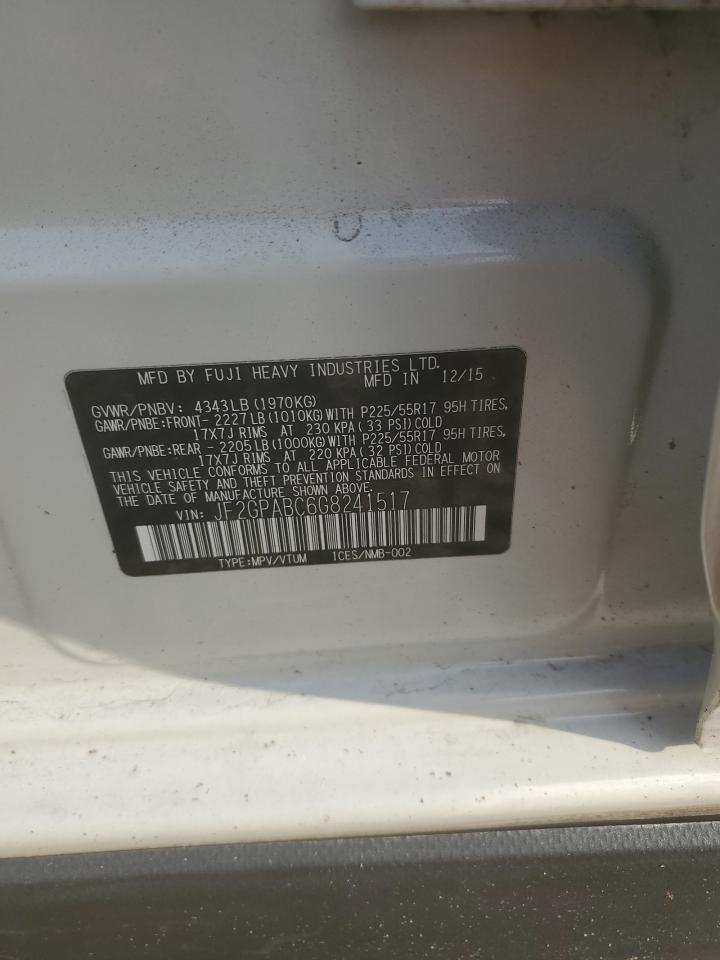 2016 Subaru XV VIN JF2GPABC6G8241517 Copart auction photo, rear end / side damage thumbnail 16