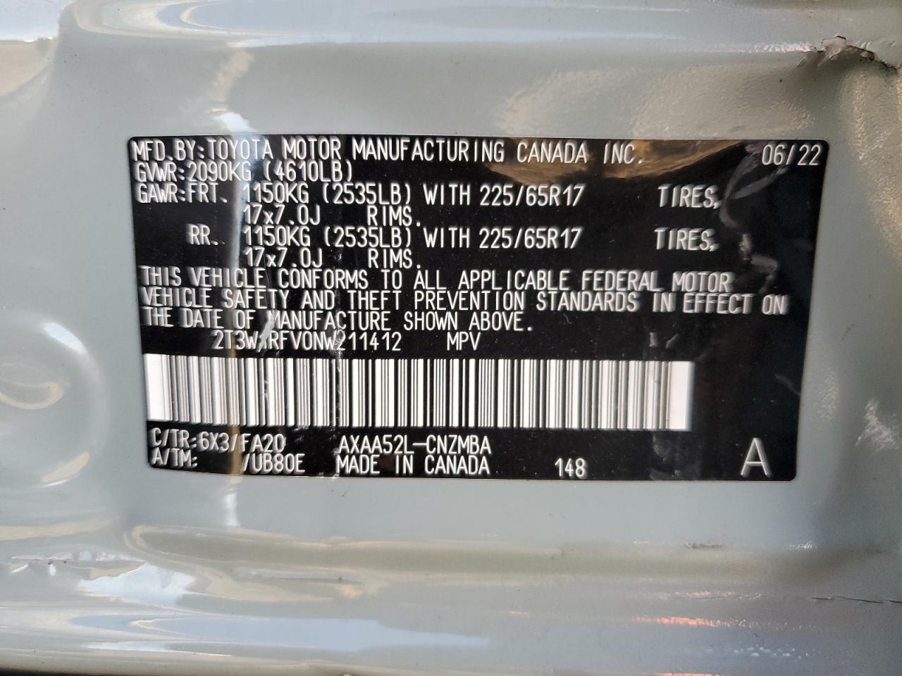 2022 Toyota RAV 4 VIN 2T3W1RFV0NW211412 Copart auction photo, all over damage thumbnail 15