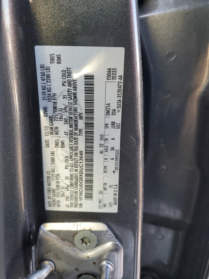2013 Ford Escape VIN 1FMCU0G9XDUC13649 Copart auction photo, mechanical damage thumbnail 13