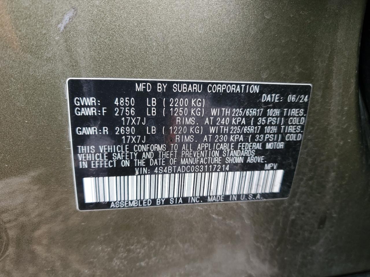 2025 Subaru Outback VIN 4S4BTADC0S3117214 Copart auction photo, front end damage thumbnail 16