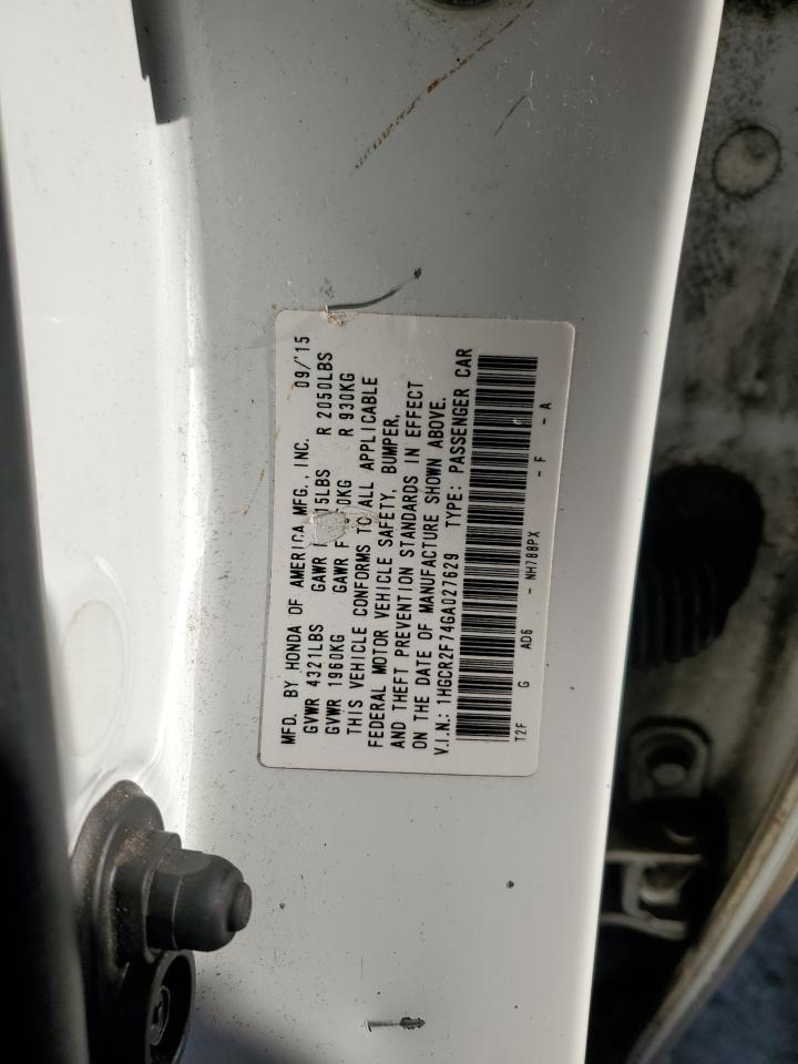 2016 Honda Accord VIN 1HGCR2F74GA027629 Copart auction photo, side damage thumbnail 15