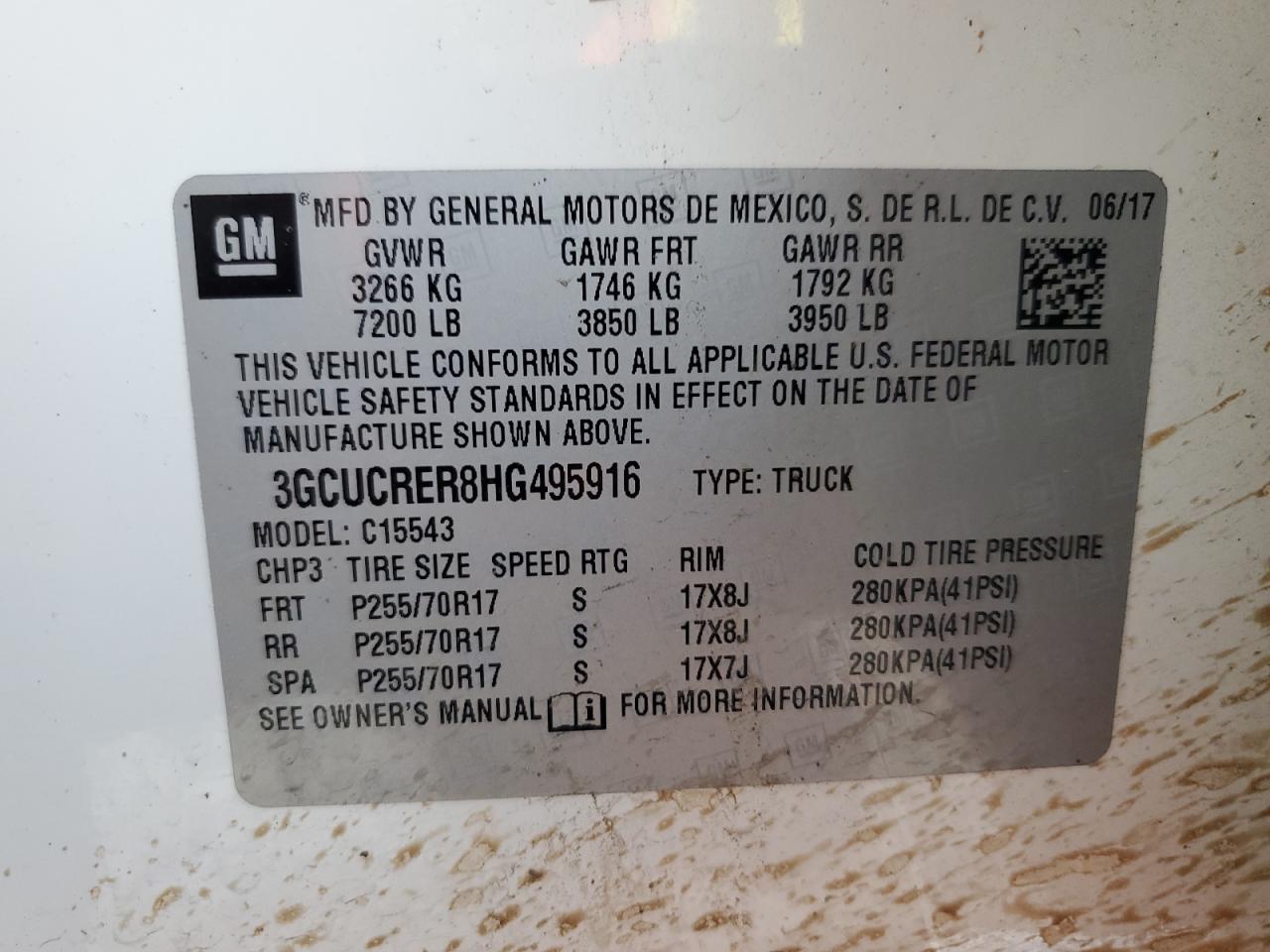 2017 Chevrolet Silverado VIN 3GCUCRER8HG495916 Copart auction photo, all over damage thumbnail 13