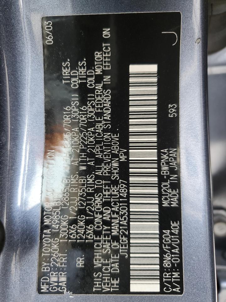 2003 Toyota Highlander VIN JTEGF21A530114897 Copart auction photo, front end damage thumbnail 14