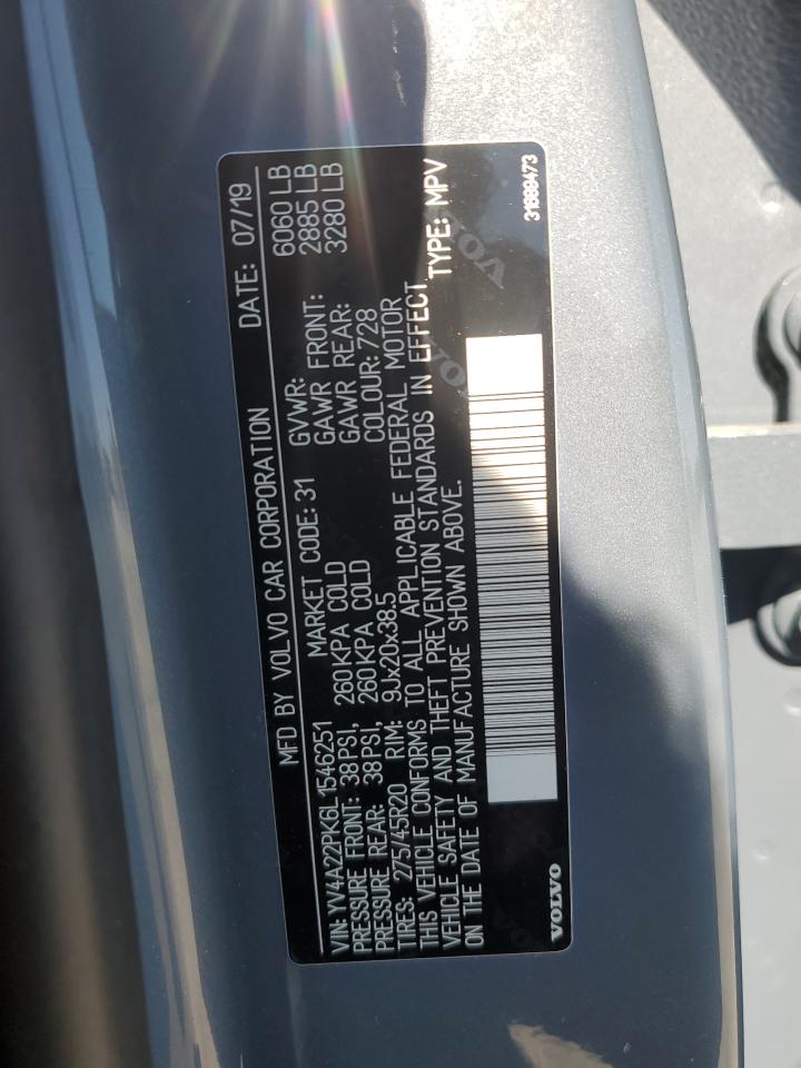 2020 Volvo XC90 VIN YV4A22PK6L1546251 Copart auction photo, front end damage thumbnail 14