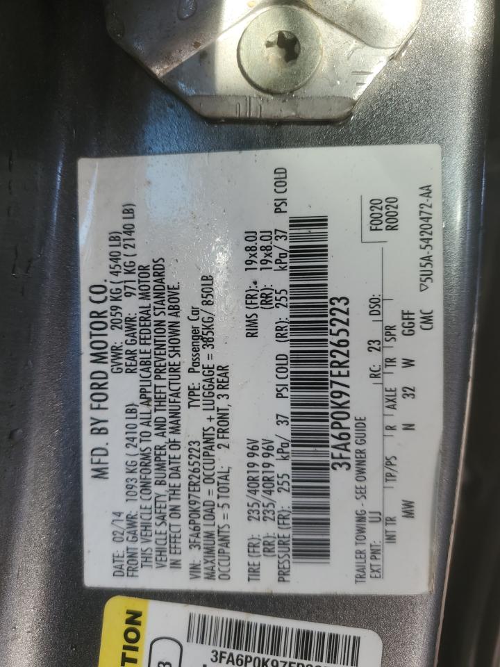 2014 Ford Fusion VIN 3FA6P0K97ER265223 Copart auction photo, side / rear end damage thumbnail 12