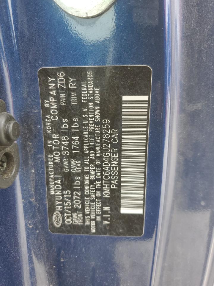 2016 Hyundai Veloster VIN KMHTC6AD4GU278259 Copart auction photo, front end / undercarriage damage thumbnail 14