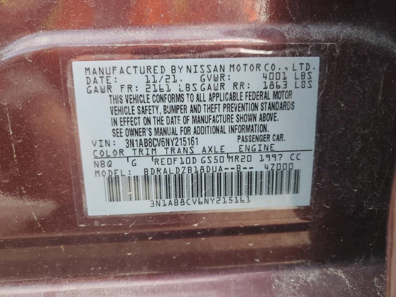 2022 Nissan Sentra VIN 3N1AB8CV6NY215161 Copart auction photo, front end / side damage thumbnail 12