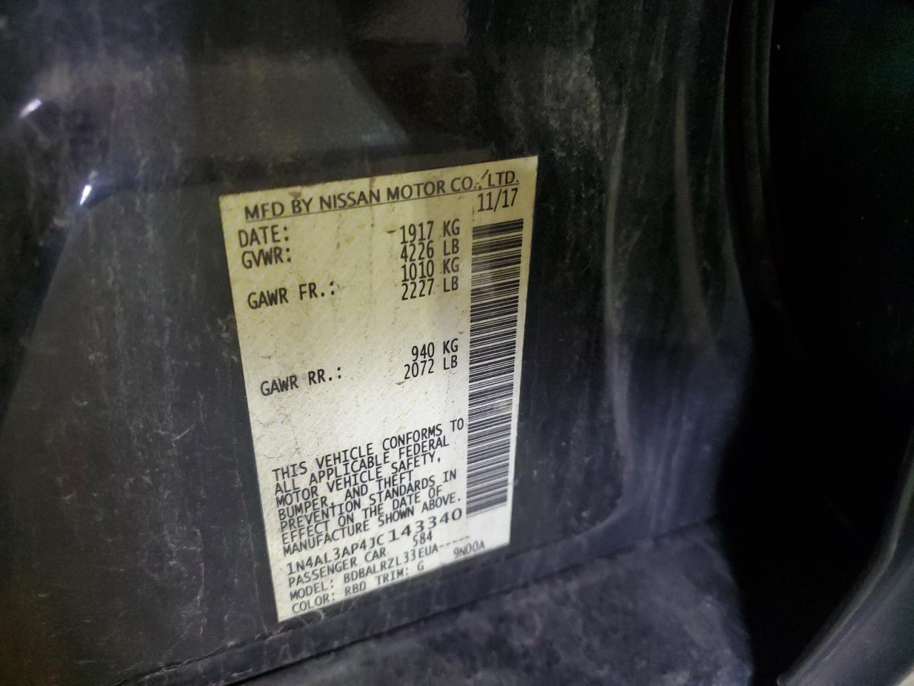 2018 Nissan Altima VIN 1N4AL3AP4JC143340 Copart auction photo, mechanical / minor dent/scratches damage thumbnail 12