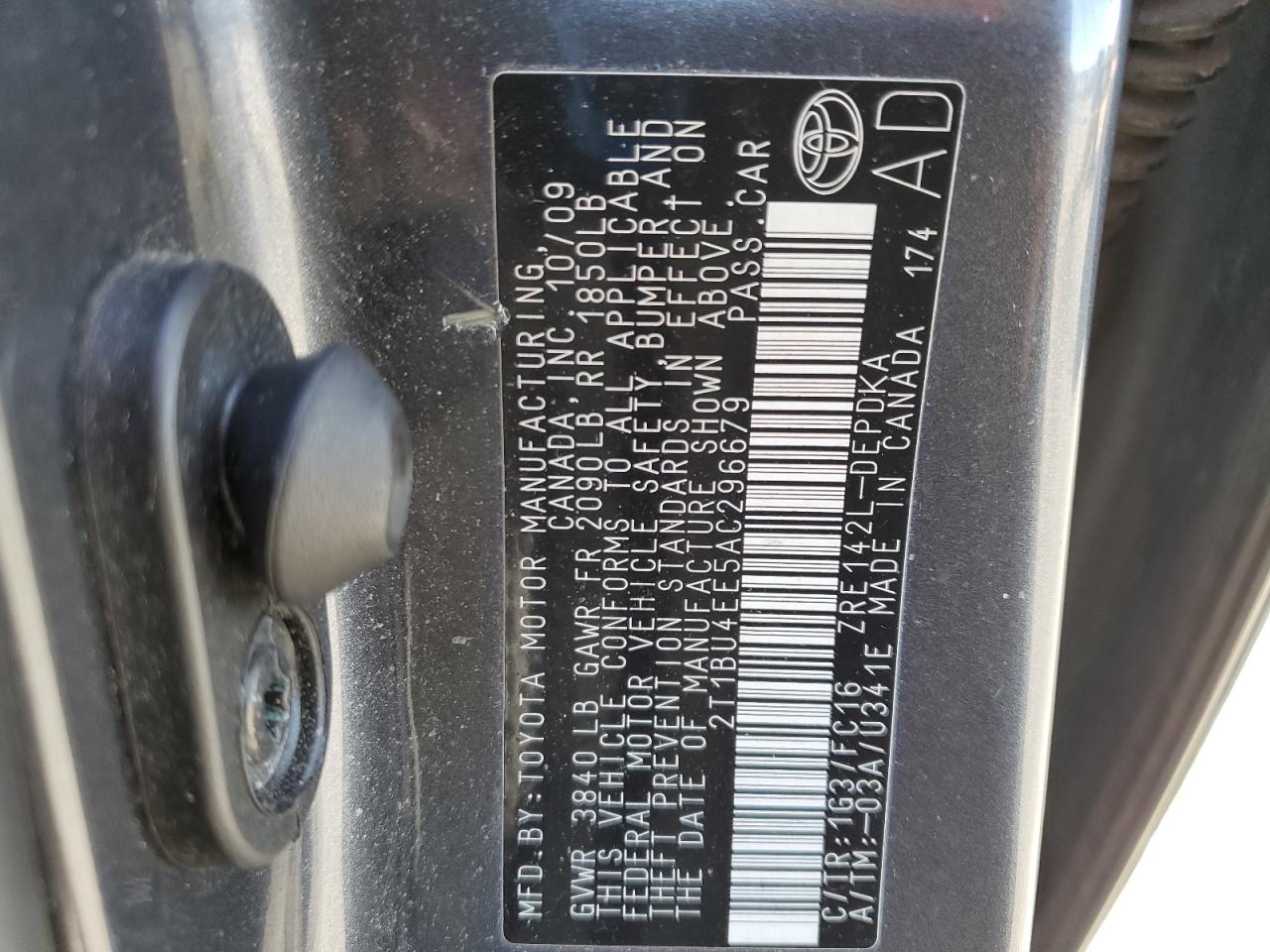 2010 Toyota Corolla VIN 2T1BU4EE5AC296679 Copart auction photo, front end / side damage thumbnail 13