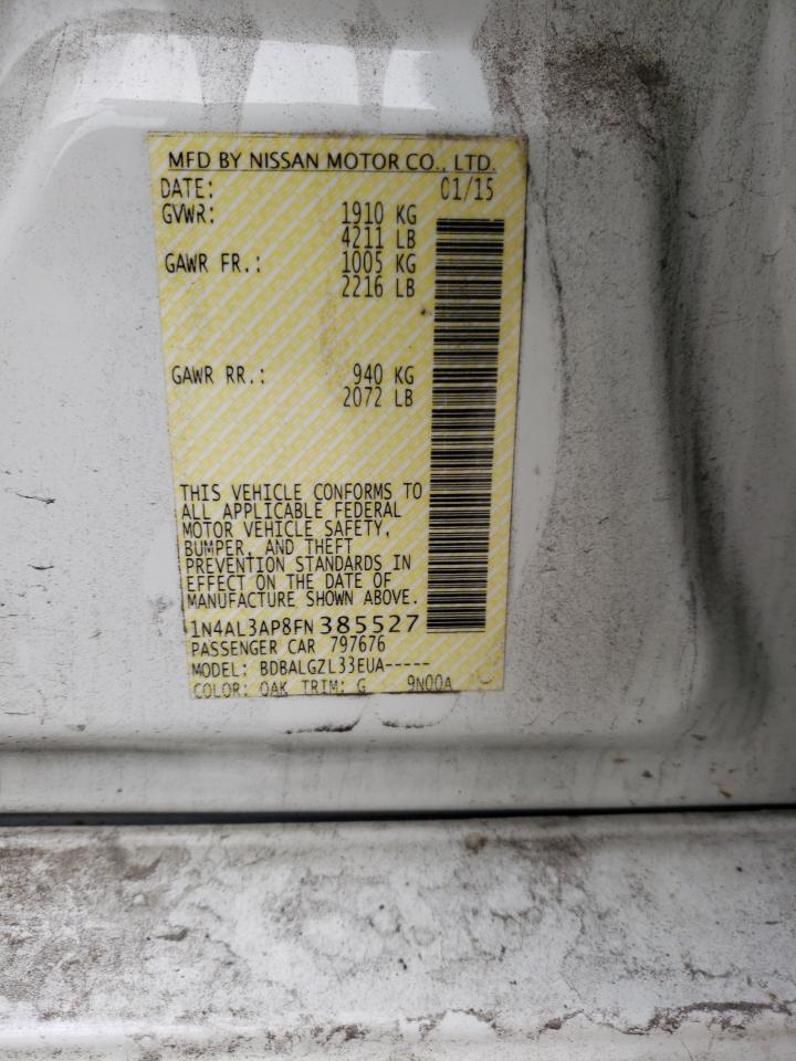 2015 Nissan Altima VIN 1N4AL3AP8FN385527 Copart auction photo, rear end damage thumbnail 12
