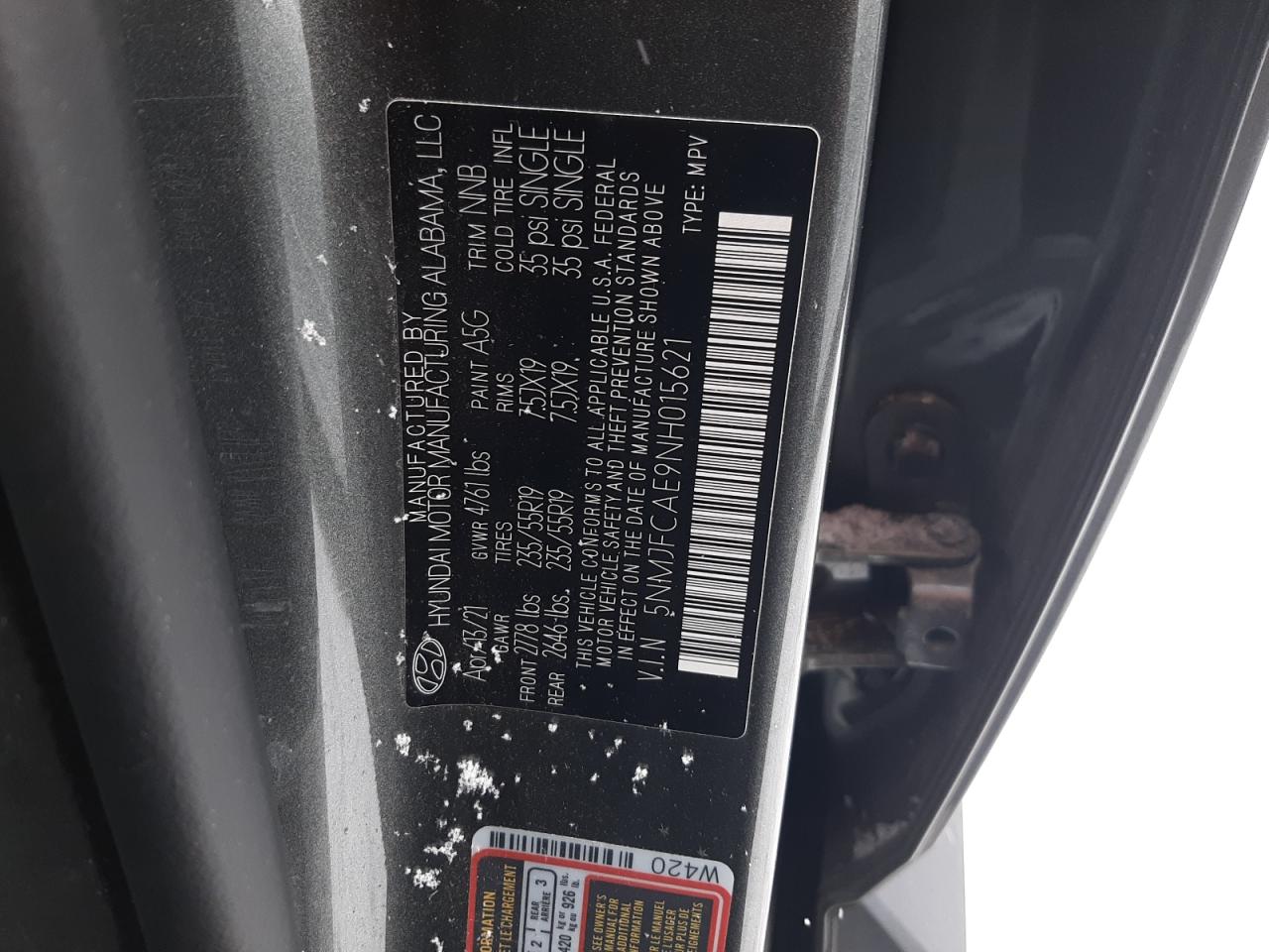 2022 Hyundai Tucson VIN 5NMJFCAE9NH015621 Copart auction photo, front end / rear end damage thumbnail 14