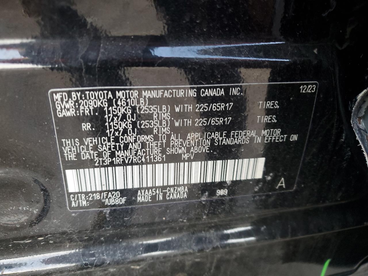 2024 Toyota RAV 4 VIN 2T3P1RFV7RC411361 Copart auction photo, side / front end damage thumbnail 13