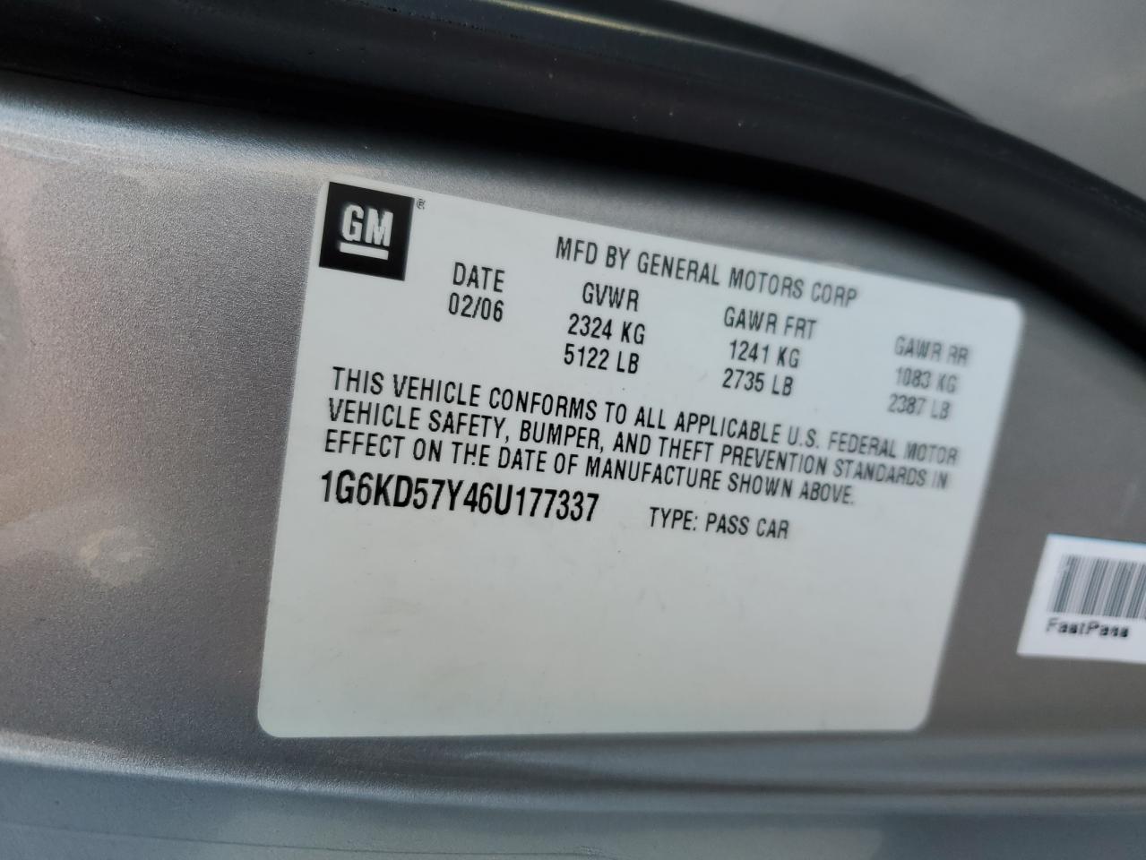 2006 Cadillac DTS VIN 1G6KD57Y46U177337 Copart auction photo, front end damage thumbnail 12