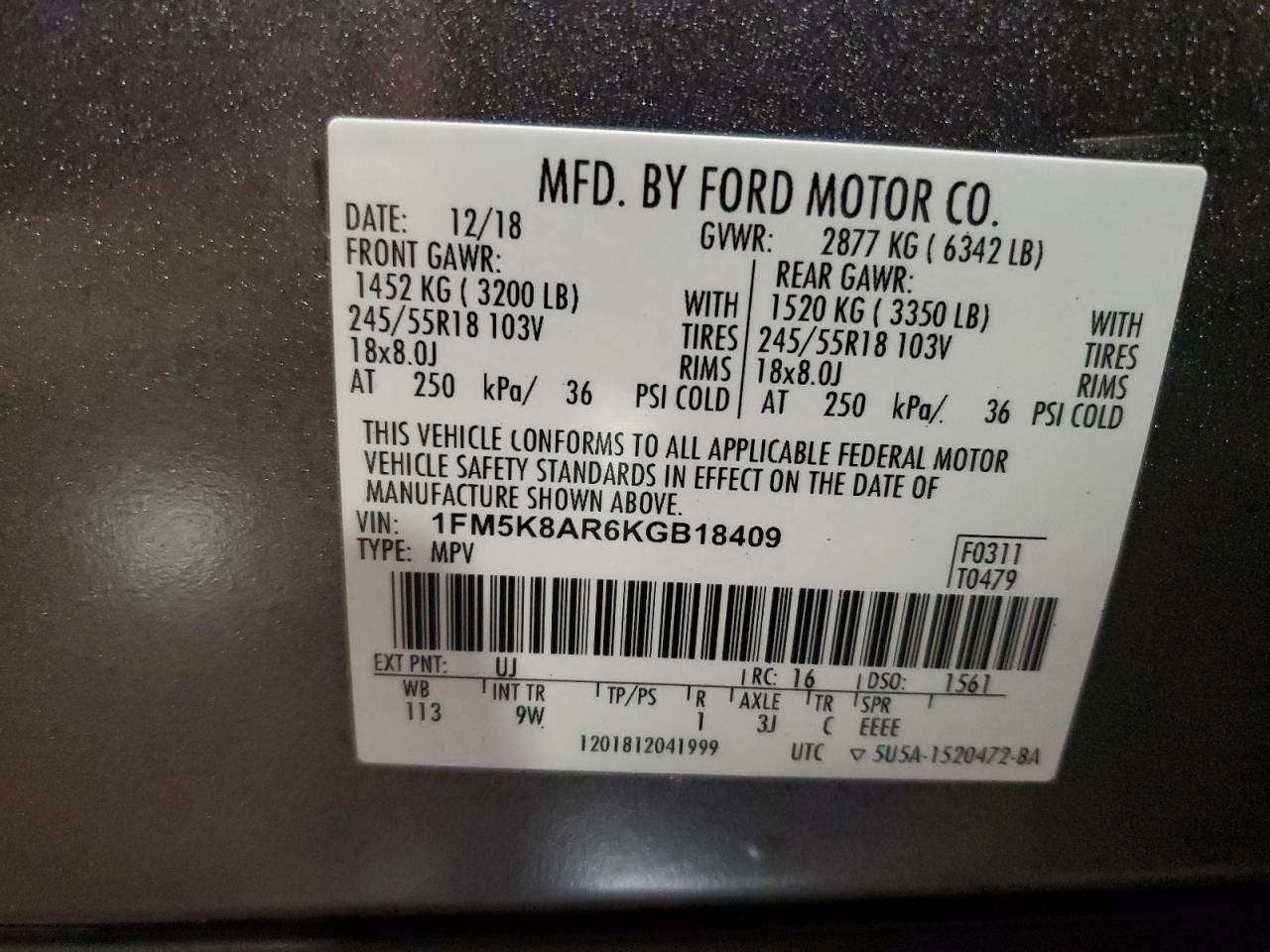 2019 Ford Explorer VIN 1FM5K8AR6KGB18409 Copart auction photo, undercarriage / side damage thumbnail 14