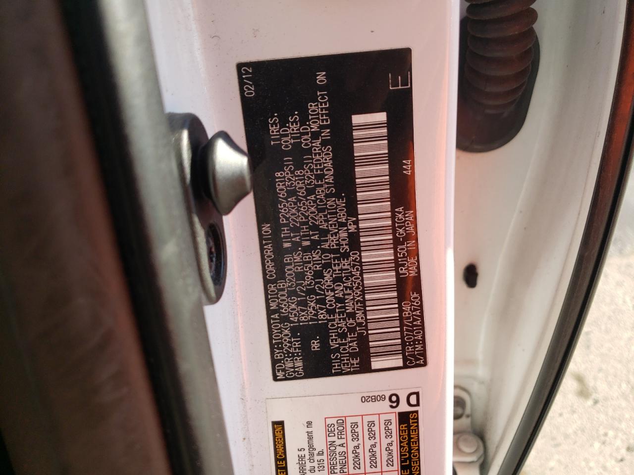 2012 Lexus GX VIN JTJBM7FX9C5045730 Copart auction photo, front end damage thumbnail 14