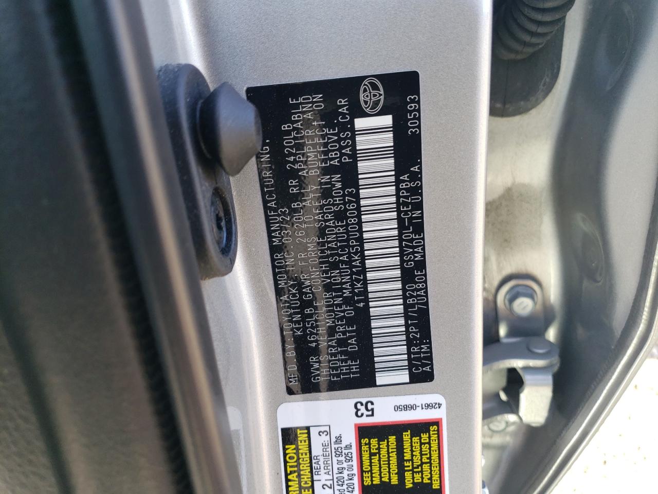 2023 Toyota Camry VIN 4T1KZ1AK5PU080673 Copart auction photo, side / minor dent/scratches damage thumbnail 14