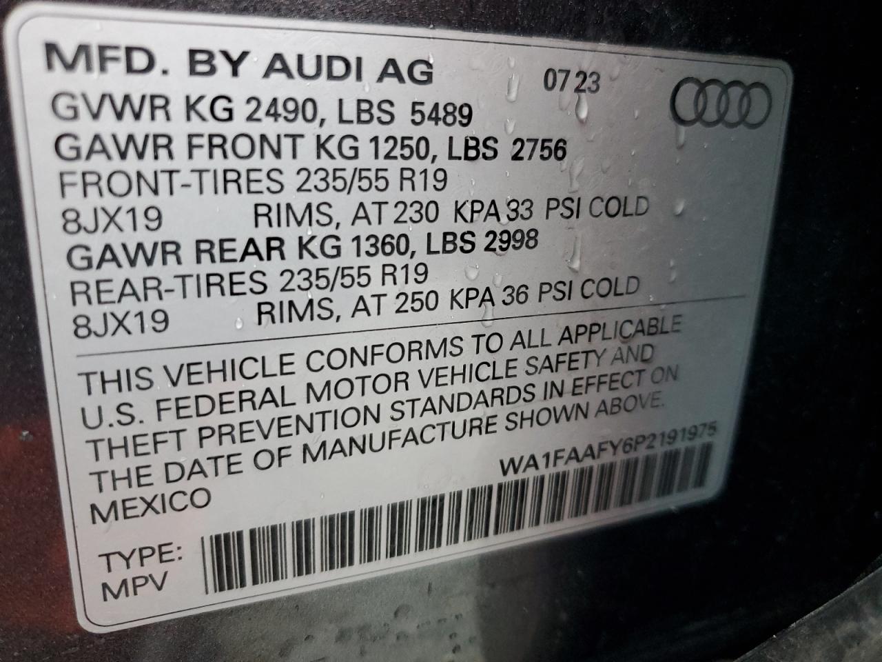 2023 Audi Q5 VIN WA1FAAFY6P2191975 Copart auction photo, all over / side damage thumbnail 13