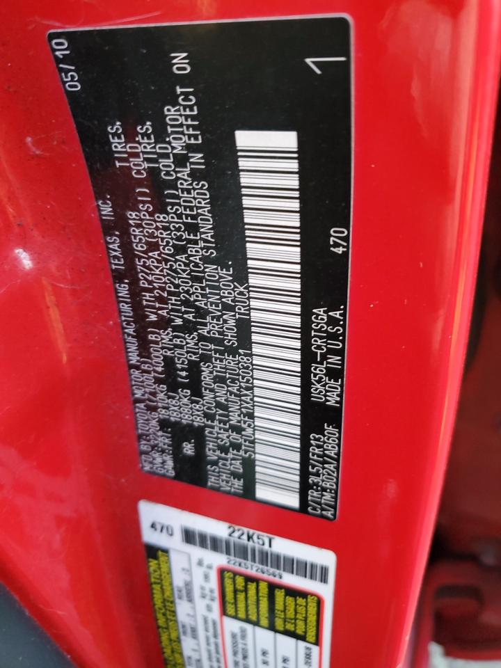 2010 Toyota Tundra VIN 5TFUW5F1XAX150381 Copart auction photo, rear end damage thumbnail 12