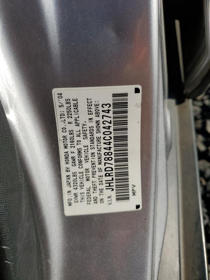 2004 Honda CR-V VIN JHLRD78844C042743 Copart auction photo, rear end damage thumbnail 14