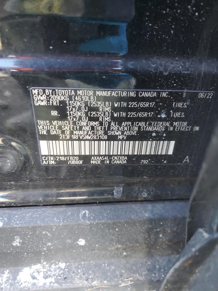 2022 Toyota RAV 4 VIN 2T3F1RFV5NW283108 Copart auction photo, side / front end damage thumbnail 13