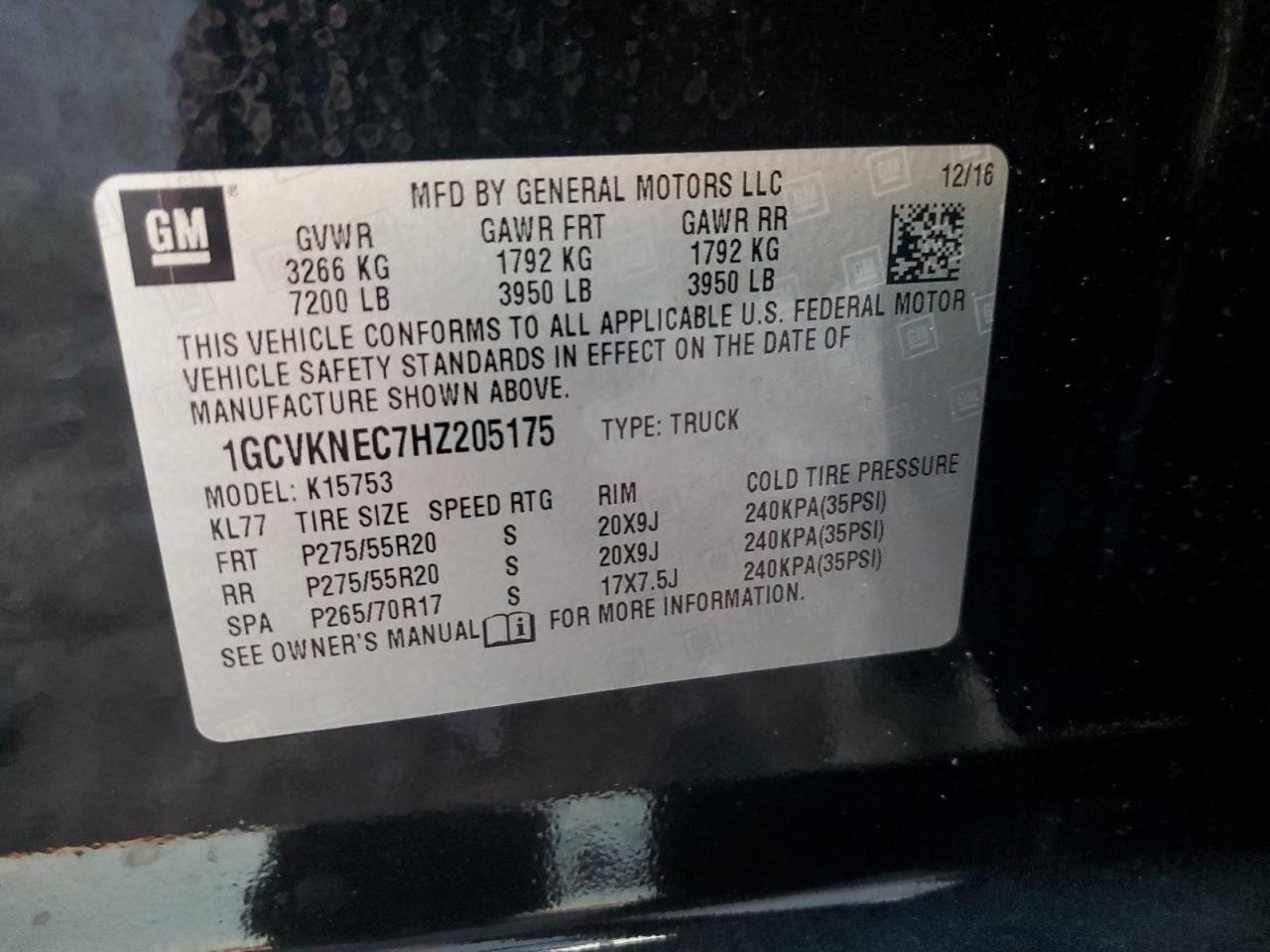 2017 Chevrolet Silverado VIN 1GCVKNEC7HZ205175 Copart auction photo, front end / mechanical damage thumbnail 13