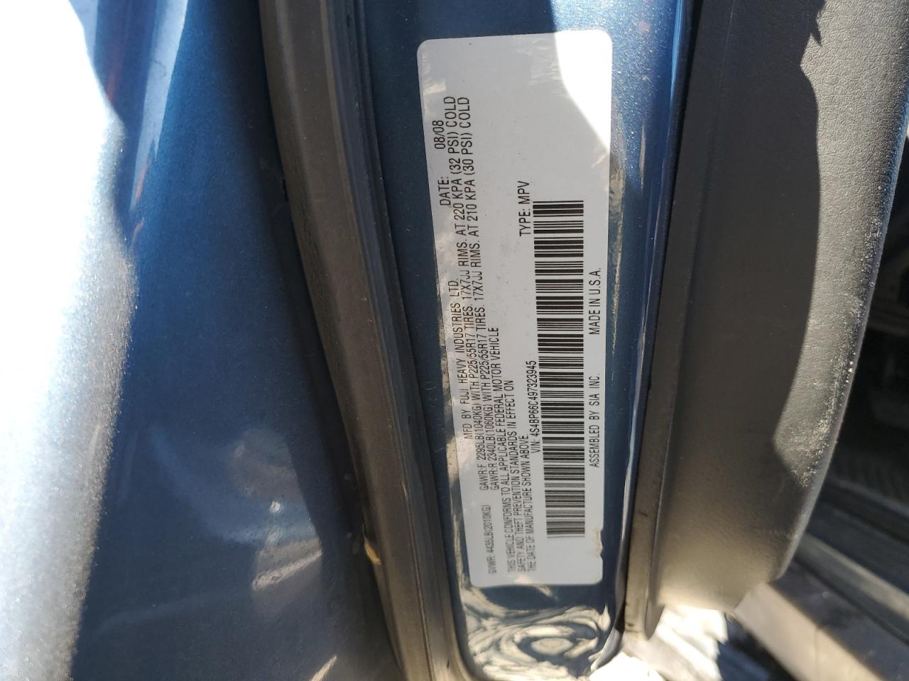 2009 Subaru Outback VIN 4S4BP66C497323945 Copart auction photo, front end / side damage thumbnail 12