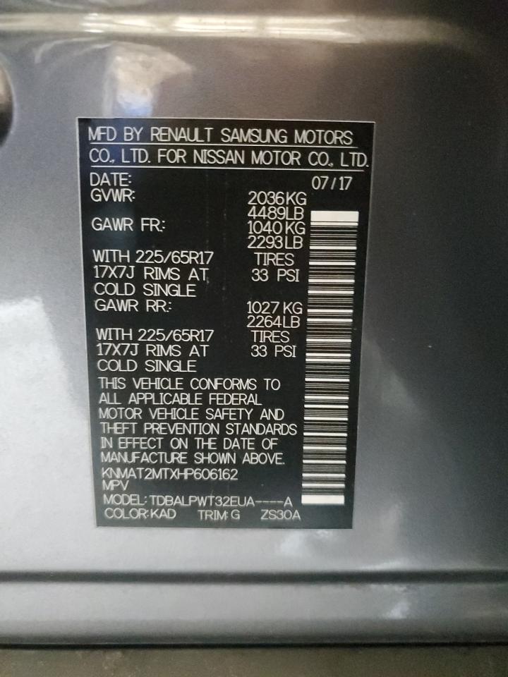 2017 Nissan Rogue VIN KNMAT2MTXHP606162 Copart auction photo, front end damage thumbnail 14