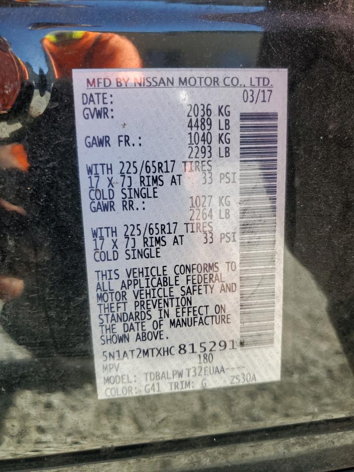 2017 Nissan Rogue VIN 5N1AT2MTXHC815291 Copart auction photo, front end / rear end damage thumbnail 13