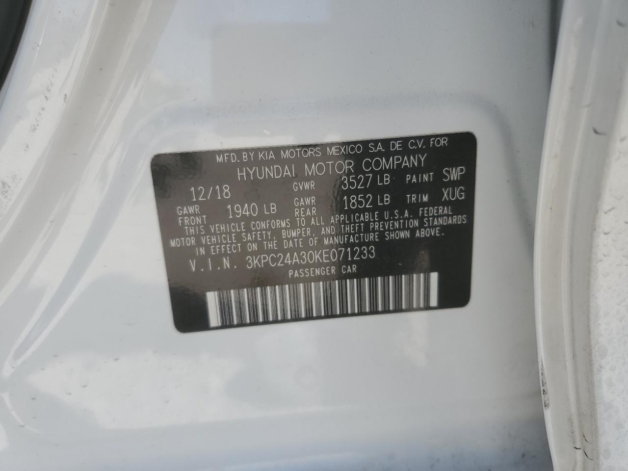 2019 Hyundai Accent VIN 3KPC24A30KE071233 Copart auction photo, front end damage thumbnail 15