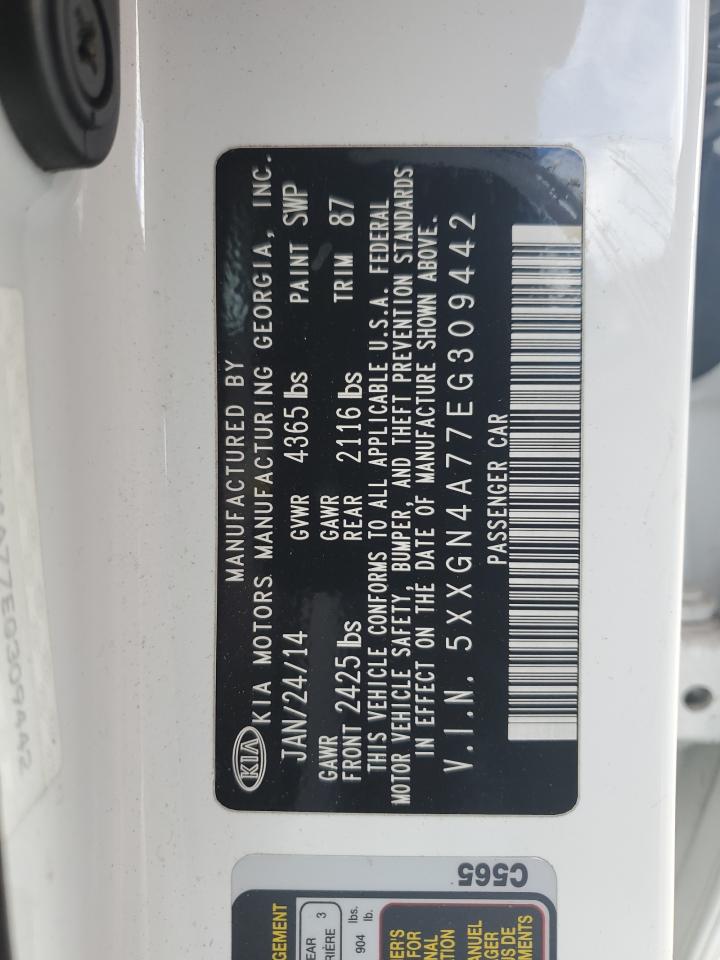 2014 KIA Optima VIN 5XXGN4A77EG309442 Copart auction photo, front end / rear end damage thumbnail 12