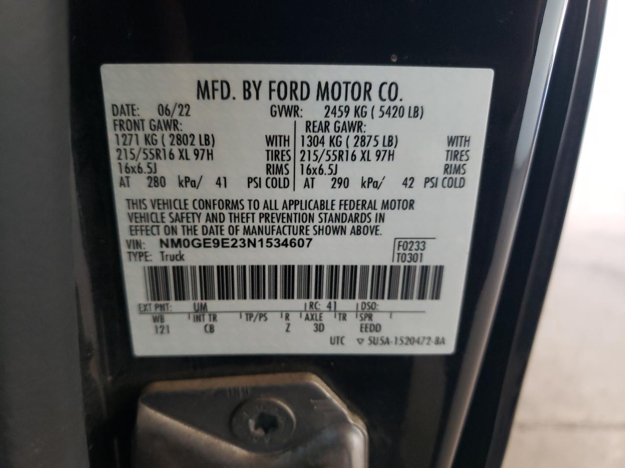 2022 Ford Transit VIN NM0GE9E23N1534607 Copart auction photo, front end / minor dent/scratches damage thumbnail 15