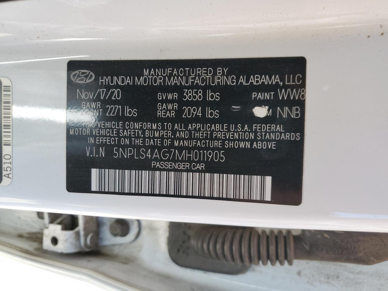 2021 Hyundai Elantra VIN 5NPLS4AG7MH011905 Copart auction photo, side damage thumbnail 14