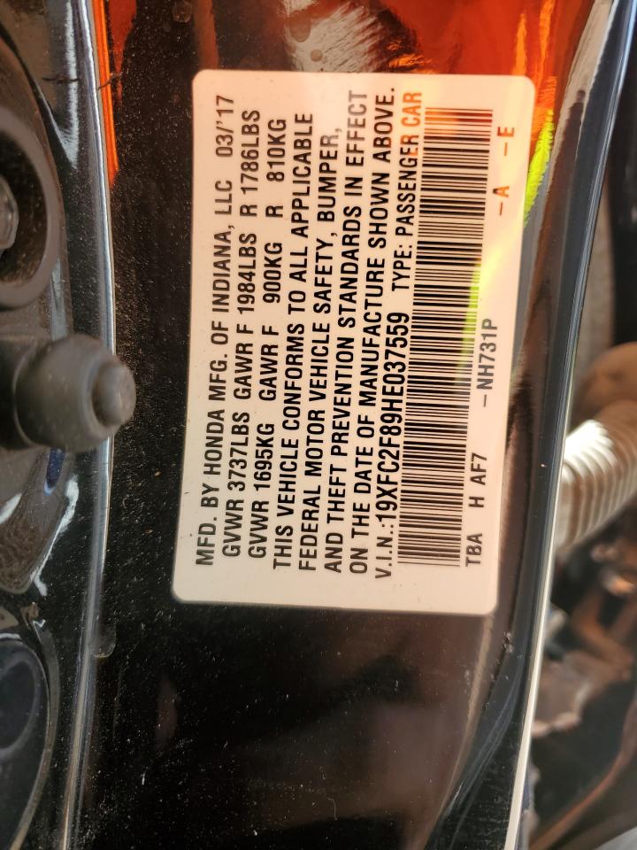 2017 Honda Civic VIN 19XFC2F89HE037559 Copart auction photo, side / front end damage thumbnail 14