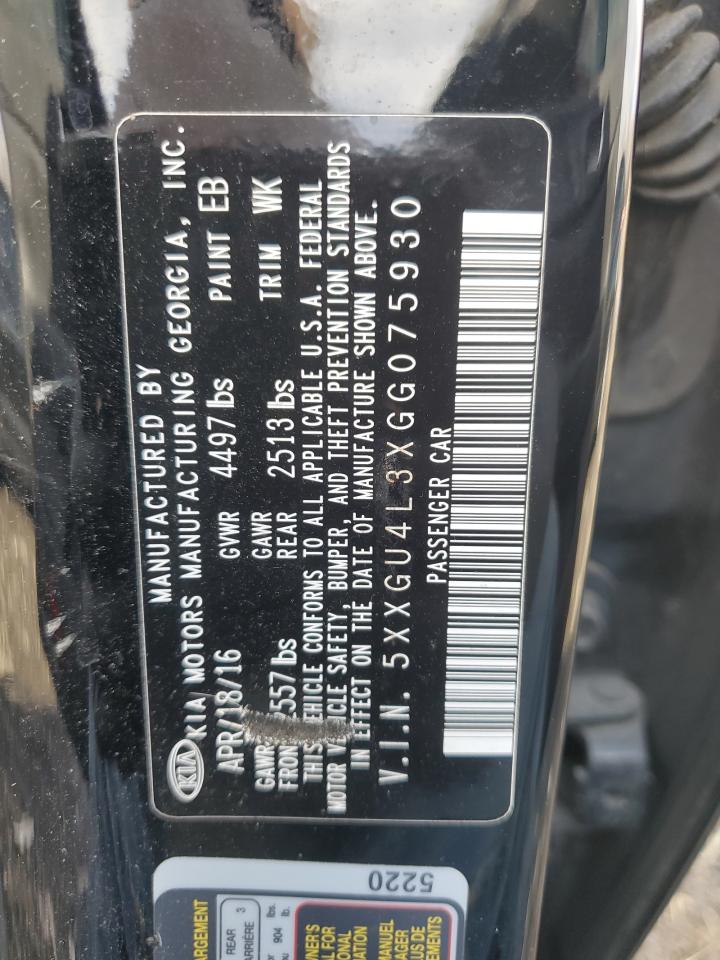2016 KIA Optima VIN 5XXGU4L3XGG075930 Copart auction photo, front end damage thumbnail 12