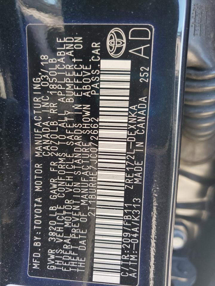 2018 Toyota Corolla VIN 2T1BURHE7JC072662 Copart auction photo, front end damage thumbnail 13
