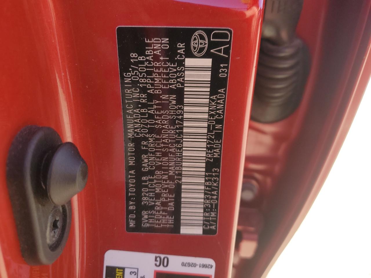 2018 Toyota Corolla VIN 2T1BURHE6JC117493 Copart auction photo, side / front end damage thumbnail 12