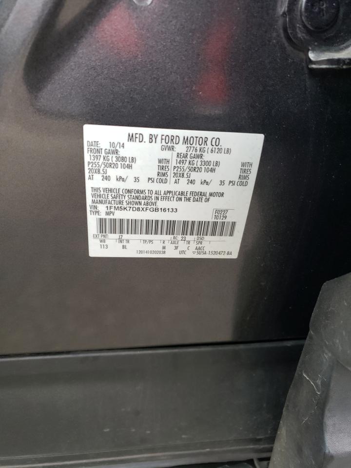 2015 Ford Explorer VIN 1FM5K7D8XFGB16133 Copart auction photo, front end damage thumbnail 13