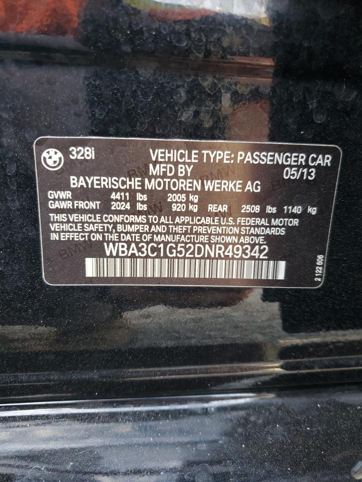 2013 BMW 3er VIN WBA3C1G52DNR49342 Copart auction photo, front end damage thumbnail 14