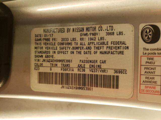 2017 Nissan 370Z VIN JN1AZ4EH9HM953961 Copart auction photo, rear end damage thumbnail 12