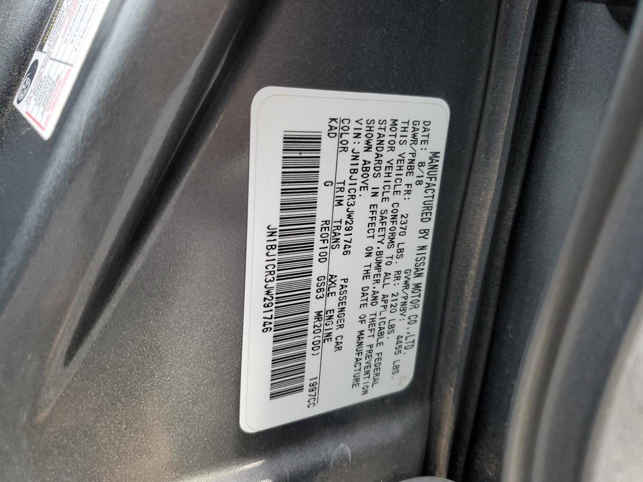 2018 Nissan Rogue VIN JN1BJ1CR3JW291746 Copart auction photo, rear end damage thumbnail 13